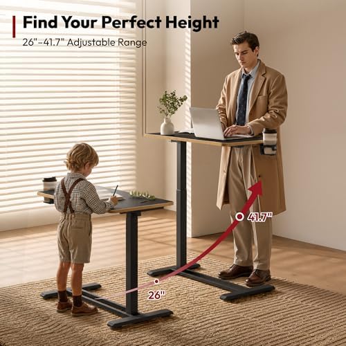 SANODESK 28''Pneumatic Adjustable Overbed Bedside Table with Hidden Casters
