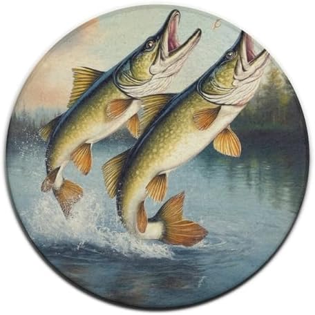 Large Round Area Rug Home Decor Modern Bathroom Rug Kitchen Office Circle Rug for Living Room Sofa Circle Cute Mat Two Bass Fish Jumping Out of Water Painting, 36inch