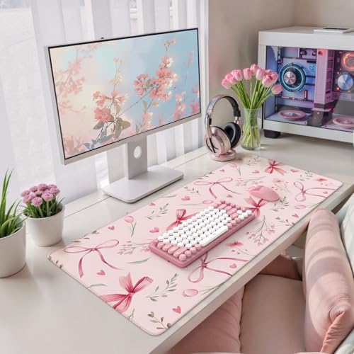 HAOCOO Pink Coquette Desk Mat, 35.4" x 15.7" Mousepad for Office Aesthetics