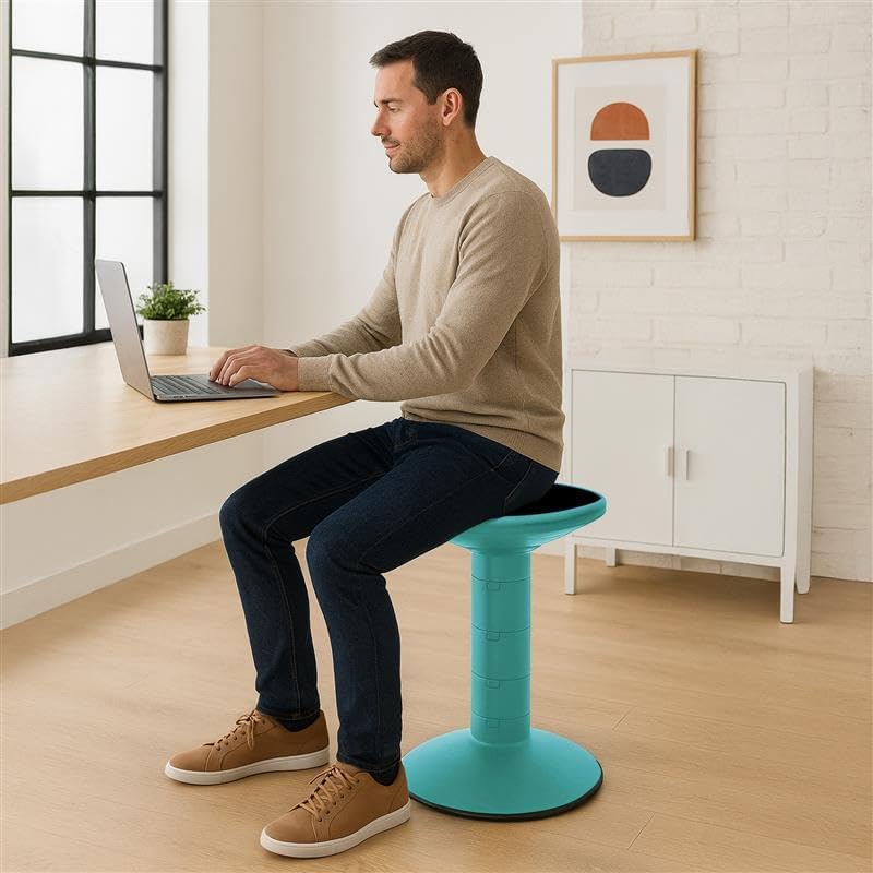 Storex Active Tilt Stool – Ergonomic Seating for Flexible Office Space and Standing Desks, Adjustable 12-24 Inch Height, Teal (00325U01C)