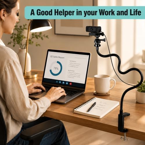 Flexible Webcam Stand Mount for Desk, Gooseneck Webcam Arm Tripod with Phone Holder, Desk Camera Mount Compatible with Logitech C922 C930e C920S C920 C615 C960 C920x Brio 4K, 1/4" Thread