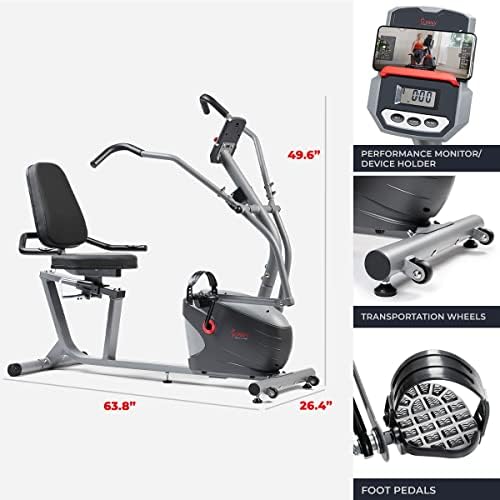 Sunny Health & Fitness Smart Recumbent Cross Trainer with Arm Exerciser