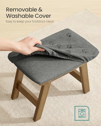 SONGMICS Foot Stool Ottoman, Padded Foot Rest Under Desk, Solid Wood Frame