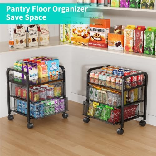 HapiRm 3 Tier Rolling Pantry Organizer Cart- Snack Storage Cart with Wheels