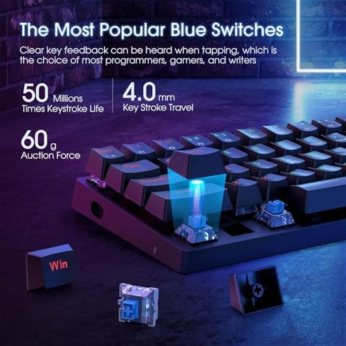 60% Wired Mechanical Gaming Keyboard with Blue Switches, LED Backlit