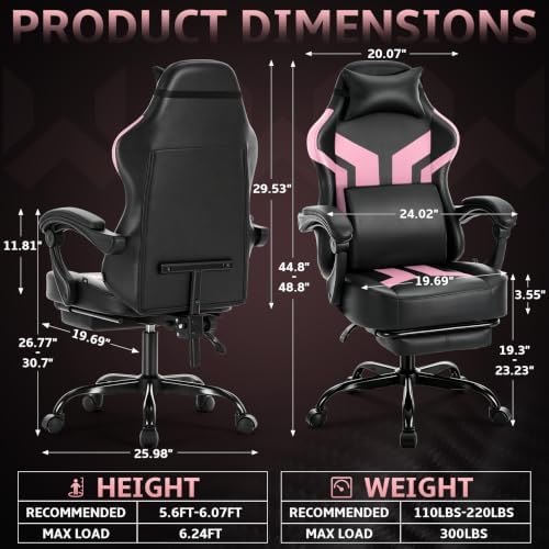 Office Computer Gaming Chair for Adults with Footrest, Hot Pink