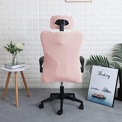 Pink Ergonomic Office Chair Cover with Headrest Cover Water-Repellent Stretch 2-Piece Jacquard Office Desk Chair and Headrest Slipcover Cat Scratch Proof Washable