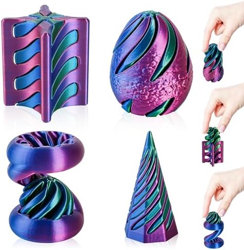 4 Pack Spinning Fidget Toys Purple Blue 3D Printed Desk Decor Set