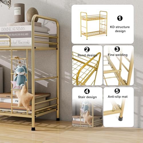Desktop Shelf Organizer, 2 Tier k Organizer Storage Rack and Frees Up The Space of The Desk, Small Metal Bookshelf with Bunk Bed Design for Dormitory, Home, Office