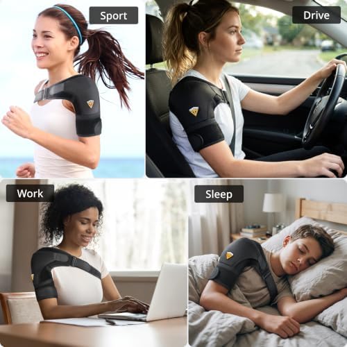 Shoulder Brace for Women & Men | Support for Torn Rotator Cuff & Other Shoulder Injury - Ac Joint, Dislocated, Separated, Frozen Shoulder | Neoprene Compression Wrap | by FIGHTECH (BLK, S-M)
