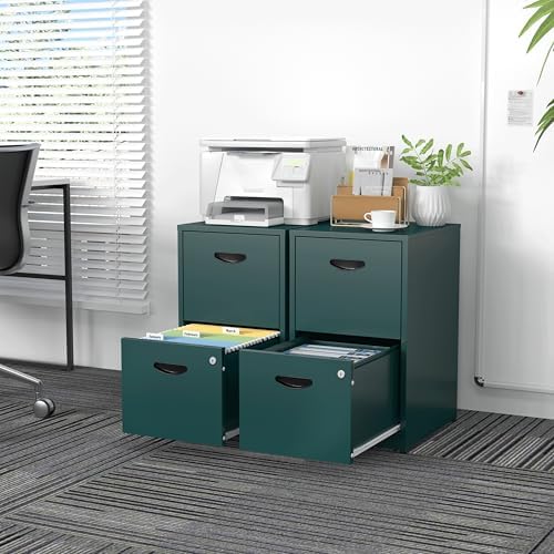 SteeLoong 2 Drawer File Cabinet,Metal Office File Cabinet with Lock,Green