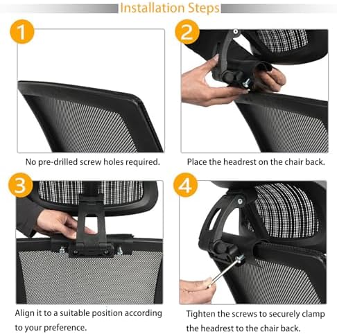 Universal Office Chair Headrest Attachment, Adjustable Mesh Headrest, No Drill Needed, Fits Most Mesh Chairs 0.86"-1.77" Back Thickness (606# No-Drill H-Bracket)