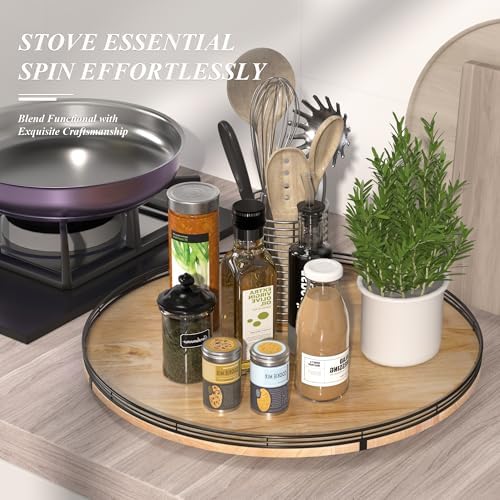 AMH 24-Inch Extra Large Farmhouse Oak Lazy Susan Organizer