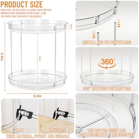 Yieach Clear 360 Rotating Bathroom Counter Organizer,2 Tier Spinning Perfume Organizer and Makeup Tower for Lotion,Hair,Face Skincare Beauty Products,Tiered Lazy Susan and Makeup Organizers for Vanity