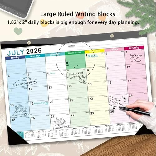 Desk Calendar 2026-2027 - 18 Month Desk Calendar july 2026-2027 Dec, 17" x 12", Large Desk Calendar with Thick Paper, Plastic Cover, Stickers, Home or Office Calendar for Easy Organizing