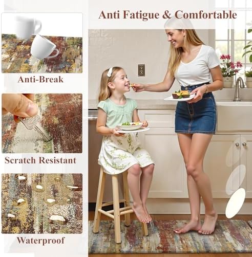 Collive Abstract Kitchen Rugs Sets of 2 Kitchen Mats Cushioned Anti Fatigue