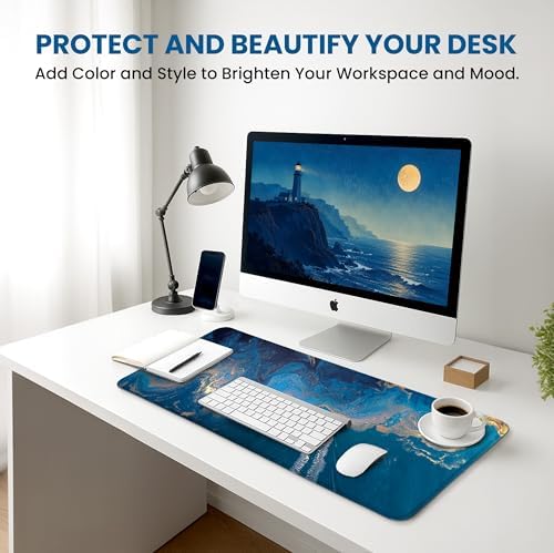 Aesthetic Desk Mat, Cute Coastal Escape Desk Pad Protector for Work & Decor, 35.4" x 15.7", Pretty Non-Slip Extended Mouse Pad for Office or Home