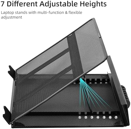 DESIGNA Metal Mesh Ventilated Adjustable Laptop Stands Computer Notebook Holder Stand Riser Compatible with Apple MacBook Air Pro Dell XPS HP Samsung Lenovo More Laptops up to 19"- Black