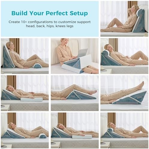BDEUS 3PCS Wedge Pillow Set for After Surgery, Back Pillow for Bed Sitting up, Orthopedic Foam Wedge Pillow for Acid Reflux Sleep Apnea Back Pain Relief, Post Surgery Pillow for GERD & Snoring, Navy
