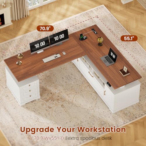 70.9" x 55" L Shaped Standing Desk with 4 Drawers, Electric Executive Desk
