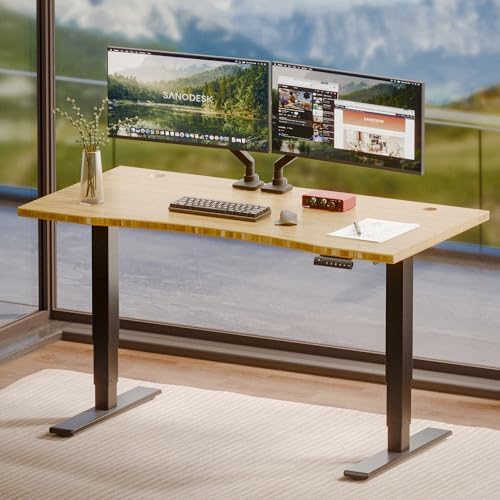 SANODESK Solid Bamboo Dual Motor Standing Desk, 220 lbs, 55×28