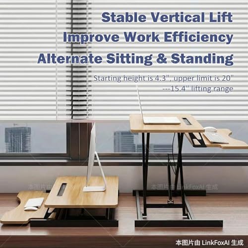 32 Inch Height Adjustable Stand Up Desk Riser, Heavy Duty Computer Workstation with Removable Keyboard Tray - Ergonomic Design for Home Office Workshop Gaming, Spacious Platform(Natural)