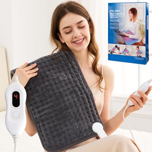 Dry & Moist Heating Pad for Back, Neck, Shoulders, Knees, Period Cramps, Sore Muscles, Soft Electric Heating Pad, Fast Heating,4 Heat Levels, Auto-Off, Machine Washable,Perfect Gifts (Grey,12"x24")