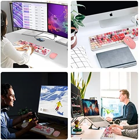 FOPETT Wireless Keyboard and Mouse Sets,Reliable 2.4 GHz Connectivity for PC,Laptop,Smart TV and More (White Colorful)