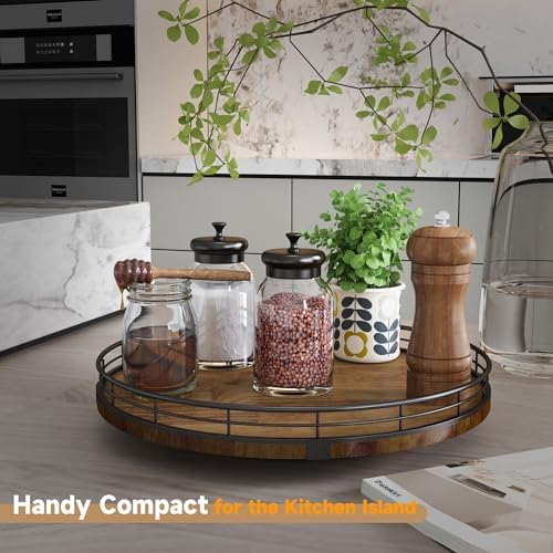 AMH 12-Inch Farmhouse Oak Lazy Susan Organizer, Walnut Finish