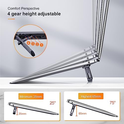 Laptop Risers for Desk, 4 Adjustable Heights Laptop Stand, Keyboard Riser, Ergonomic Laptops Feet for Desk, Compatible with MacBook Air Pro, with Dell, with HP, More 10-15.6” Laptops