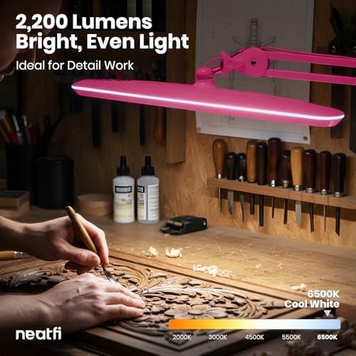 Neatfi LED Desk Lamp, 2200 Lumens, 24W, 23" Wide, Non-CCT (Pink)