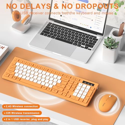 Wireless Keyboard and Mouse Combo Silent for Office and Home(Orange-B)