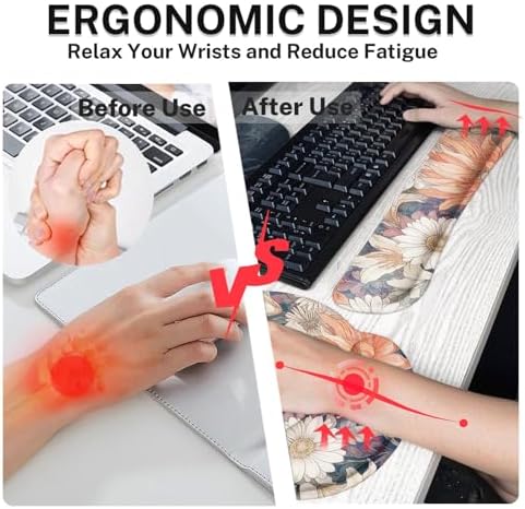 Britimes Ergonomic Mouse Pad Set with Wrist Rest, Daisy Floral Vintage