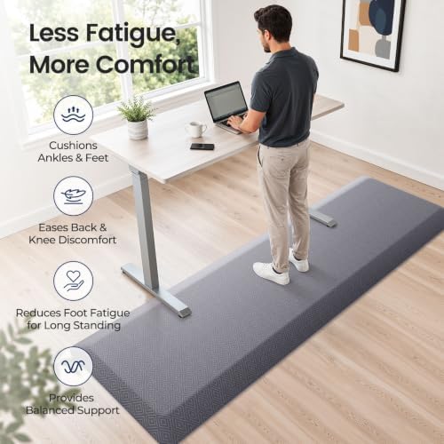 1" Extra Thick Anti Fatigue Kitchen Mats for Floor Standing Desk Mat, Grey