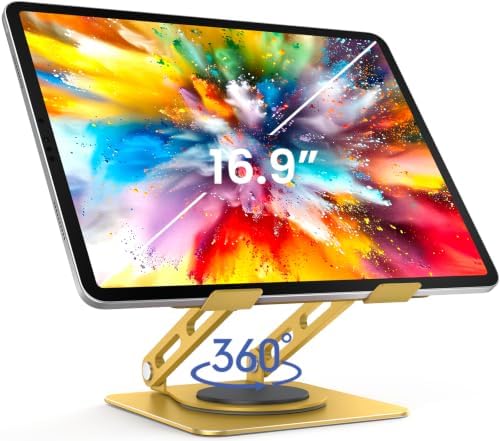 LOXP Adjustable Tablet Stand, 360 Rotating with Heavy-Duty Base - Gold
