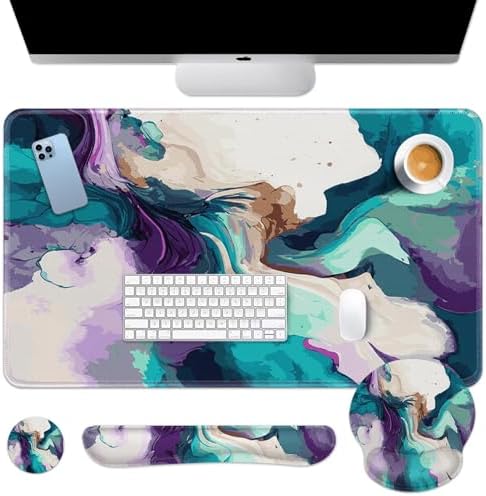 Britimes Keyboard Mouse Pad Set, 4 in 1 Desk Mat Set, Marbling Liquid