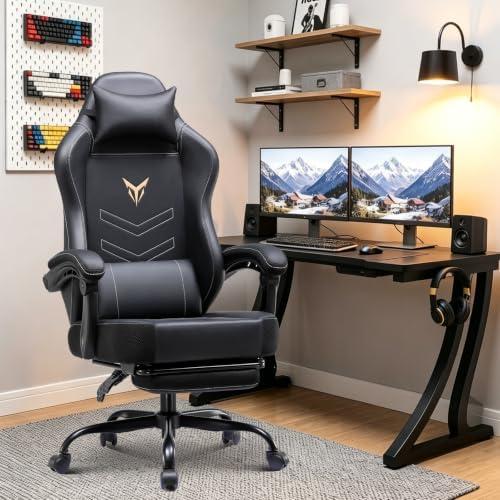 GTPLAYER Gaming Chair for Adults, Big and Tall 300LBS Heavy Duty Office Chair, Ergonomic High Back Lumbar Support and Wide Comfy Cushion with Linkage Armrests, Black