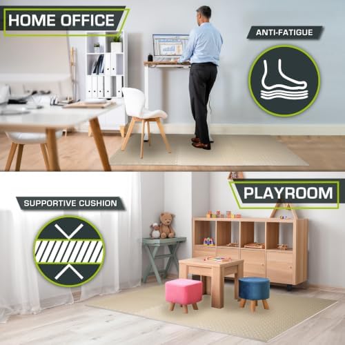 ProsourceFit Exercise Puzzle Mat 1/2-inch, EVA Interlocking Foam Floor Tiles for Home Gym, Workout Equipment, Kids Play Areas, Beige, 24 Sq Ft - 6 Tiles