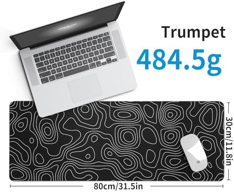 Black Topography Contour Gaming Mouse Pad Large Anime Topographic Map Mousepad Extended Mouse Pad Gaming Big Desk Pad Keyboard Pad with Stitched Edge Non-Slip Rubber Base