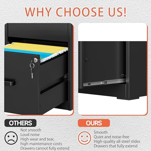 Metal Filing Cabinet With Lock, Vertical 2 Drawer Cabinet for Home Office/Legal/Letter/A4, Lockable for Hanging Files - Assembly Required/Black
