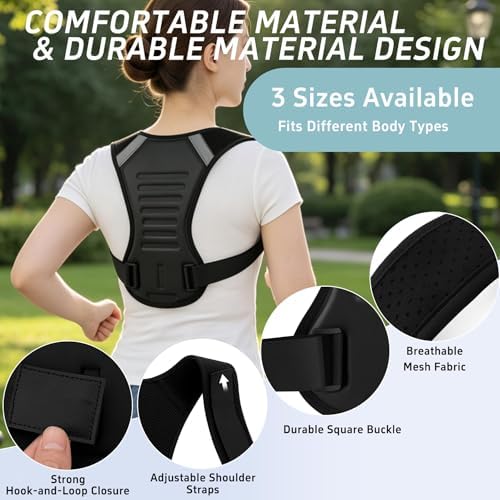 Posture Corrector for Women and Men Upper Back Brace Straightener Scoliosis Instant Shoulder Straps Support Thoracic Hunchback Correction Kyphosis Upright Straight Adjustable (Black XXL/XXXL)