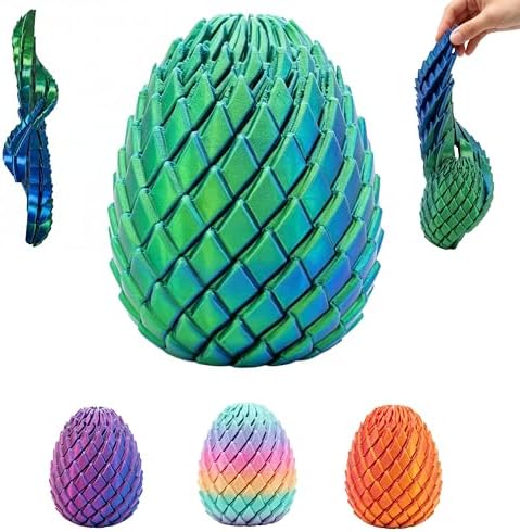 3D Printed Fidget Toy, Twisty Dragon Eggs, Spiral Slippery Egg Fidget Toy, Stress Relief Sensory Desk Toy for Adults and ADHD, Rotating Focus Anxiety Relief Pocket Toy (Bluegreen)