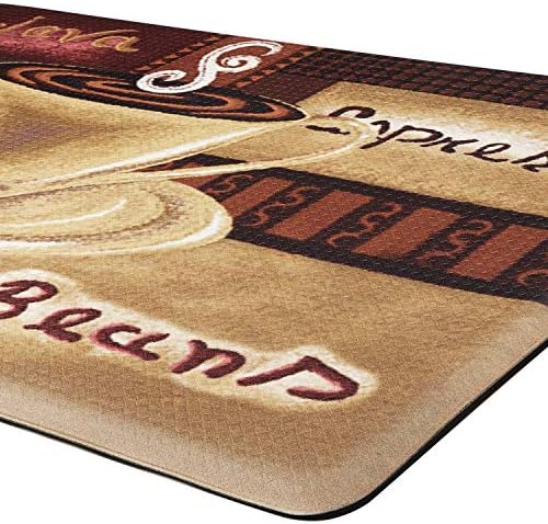 PowerSellerUSA Printed Anti Fatigue Mat, Non Slip Printed Textured Comfort Standing Floor Mats for Living, Dining Room, Bedroom, Kitchen, Office, Work (18x30 in., Coffee Cup)