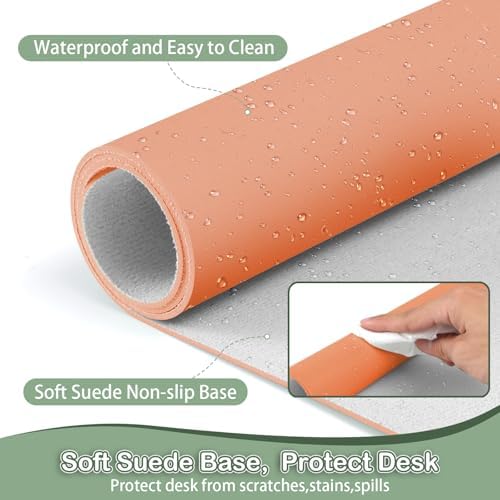 Boutilon Leather Desk Pad Protector,Non-Slip Mouse Pad,Laptop Desk Pad,Office Mouse Mat,Waterproof Leather Desk Blotter,Desk Writing Pad for Office and Home (XXL-Orange Pink,47.2"x 17")