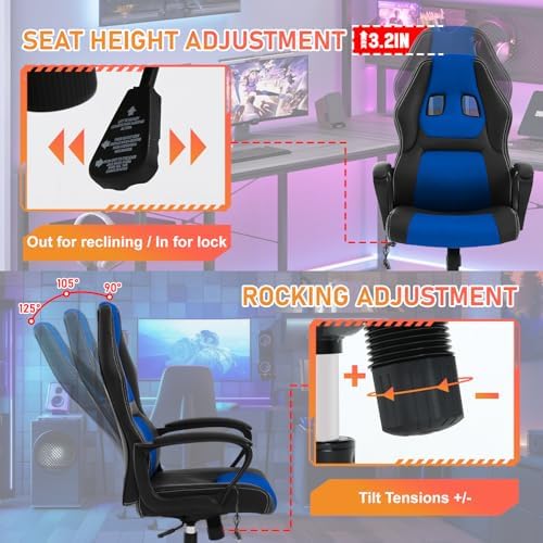 High-Back Computer Gaming Chair Blue Massage Office Chair Ergonomic Racing