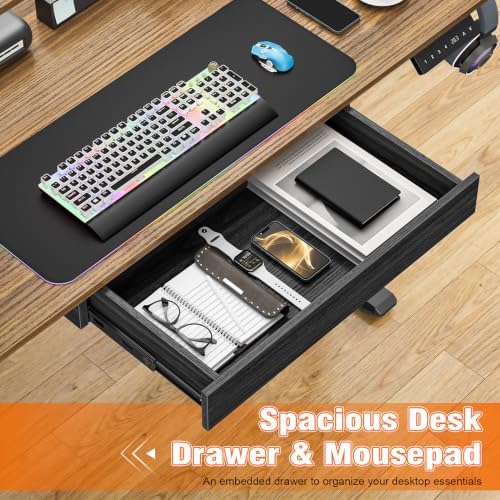 Height Adjustable Desk 47.2" Electric Standing with Drawers RGB