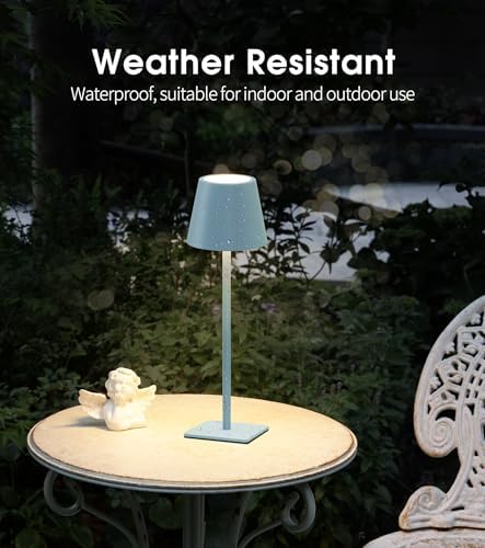 UME 3 Pack Cordless Table Lamp, Battery Operated Lamp - Portable Waterproof Rechargeable Table Lamp w/ 3 Color Temps & Stepless Dimming for Dinner, Desk, Cafe, Outdoor (Blue)