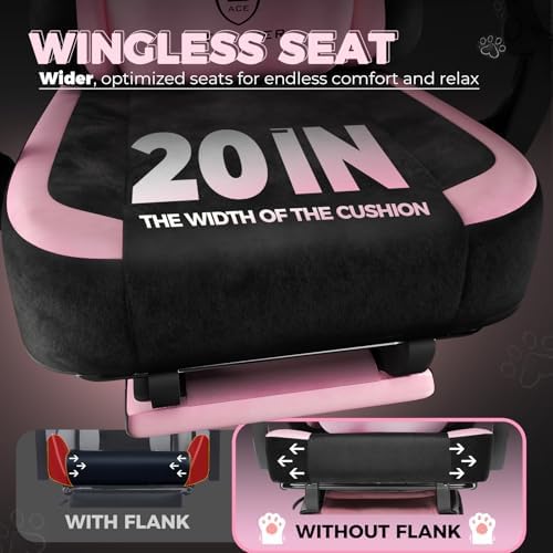 GTPOFFICE Gaming Chair Cute with Cat Ears, Ergonomic Computer Chair with Footrest Cat Paw Lumbar Support Comfortable Reclining Game Chair Desk Chair for Adult,Teens, Soft Fabric,Soft-Red