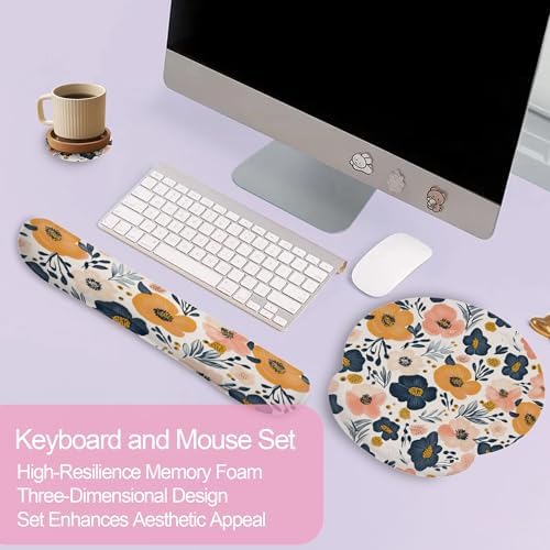 Abstract Groovy Flower Keyboard Wrist Rest Pad and Mouse Pad Wrist Support Set,3-in-1 Ergonomic Mouse Pad with Non-Slip Rubber Base for Home Office Game Computers Desk,