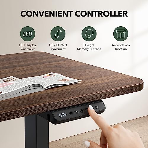 Cubiker Reversible L Shaped Standing Desk - 63 x 55 Inch Electric Adjustable Height Corner Standing Desk, Ergonomic Sit Stand Up Table with 3 Memory Buttons, Splice Board for Home Office, Black Walnut